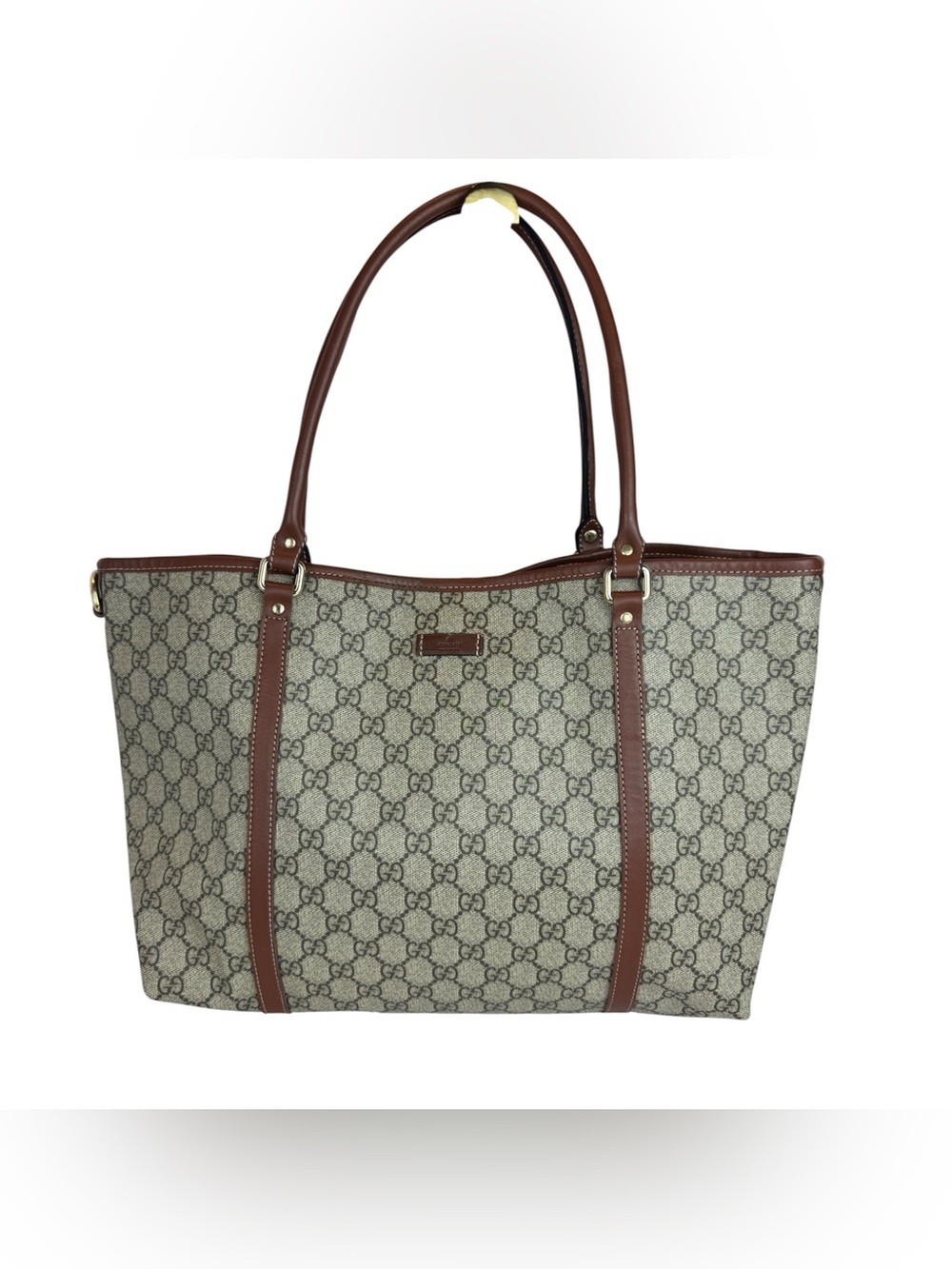 Gucci Beige GG Supreme Canvas Tote with Brown Leather Trim